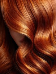 Fototapeta premium Natural light shining across long auburn-red hair, silky strands and rich, warm hues in close-up beauty detail