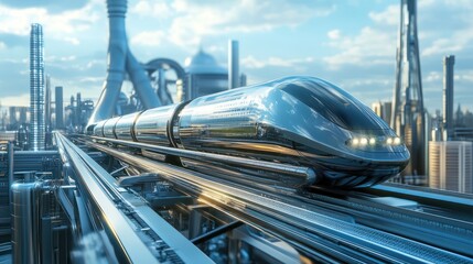 Futuristic Hyperloop Train in a Modern Cityscape