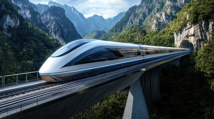 High-Speed Train Journey Through Majestic Mountains