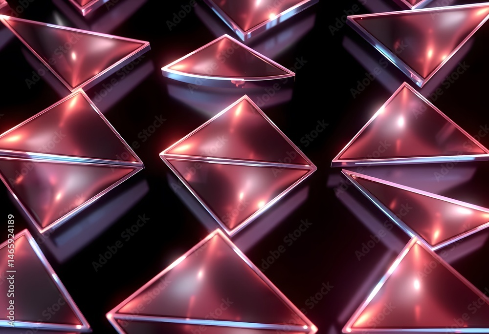 Fototapete Abstract Lightscape, 3d Triangles Create A Glowing Effect. Geometric Shapes Reflect Luminescence, Generating A Modern And Visually Striking Background. A Digital Design Showcasing Light And Form
