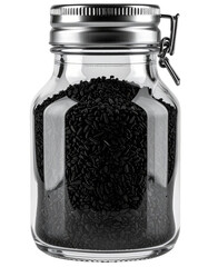 Black cumin (Nigella sativa) on spices jar isolated on white background. Suitable for marketing or business purposes. PNG file