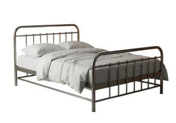 Modern Stainless Steel Bed Frame with Crisp White Linen Sheets – Minimalist Design