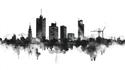 Obraz premium Bremen Skyline Watercolor: A Monochrome Cityscape