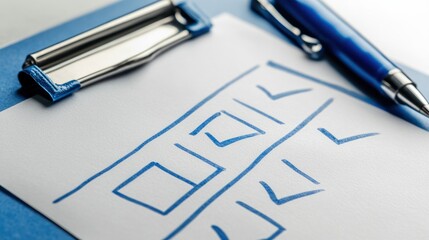 Checklist on Clipboard with Blue Pen: Simple UI Design Draft