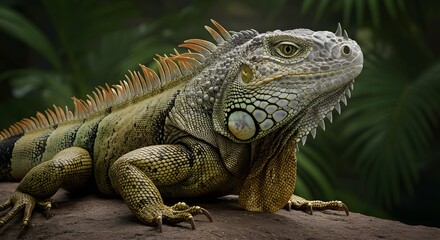 Obraz premium Green Iguana Portrait in Tropical Setting