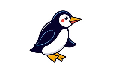 Fototapeta premium A charming penguin pop art logo, vector design, rendered in a modern flat style. Electric vivid colors enhance the simple two-dimensional shapes against a clean background