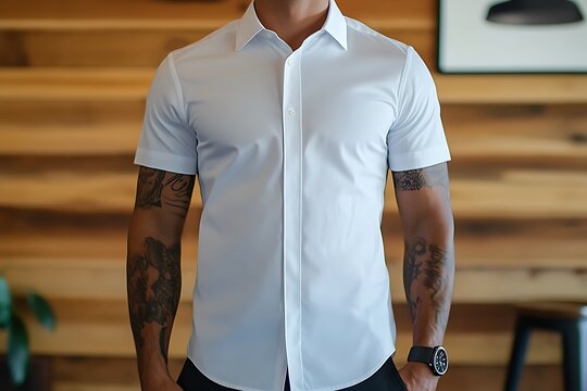 Man in short-sleeve button-down shirt