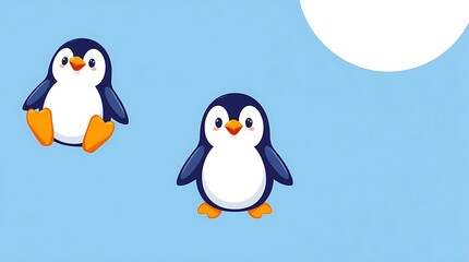 Fototapeta premium A cute penguin logo in a modern flat design style, pop art aesthetic. Vector illustration with clean background and electric vivid colors. Simple two-dimensional shapes