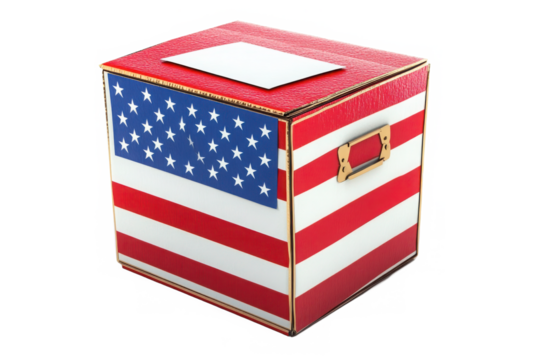 Ballot Box with American Flag Patriotic Red, White, and Blue Symbol of Voting and Civic Duty in the United States .