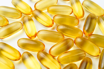 Fish oil capsules with omega 3, omega 9, vitamin D, vitamin E, Cod liver oil, evening primrose oil, borage