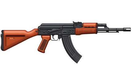Detailed Illustration of a Modern Assault Rifle with Oak Wood and Steel Features