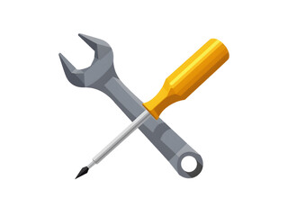  Vector Illustration of Crossed Wrench and Screwdriver Tools on Transparent PNG Background