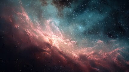 Fototapeta premium Cosmic Nebula with Vibrant Colors and Stars in the Background of Space, Beautiful Celestial Scene, Vast Universe, Interstellar Clouds and Light