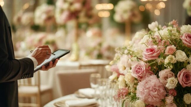 Elegant Wedding Reception Planning with Floral Centerpieces and Professional Event Planner