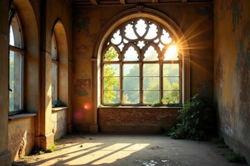 Obraz premium Sunlight streams through dusty antique windows , reflection, detail