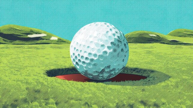 Golf Ball Landing in Hole on Lush Green Course Under Bright Blue Sky Illustrating the Excitement of Sport and Outdoor Activities
