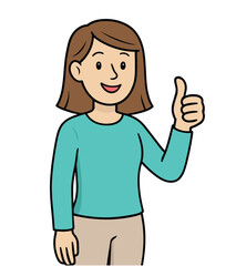 A cheerful cartoon woman smiling and giving a thumbs up, expressing positivity and encouragement