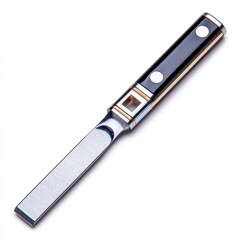 Fototapeta premium Small Polished Metal Tool with Black Handle on White Background