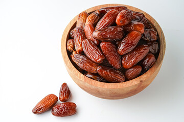 Dates fruit tunisia, Tunisian honey dates, in bowl isolated on white background