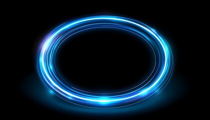 Glowing blue circular light frame on black background.  Dynamic, vibrant, and modern design