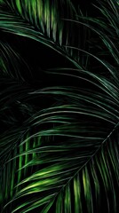 Lush Green Tropical Leaves in Abstract Composition on Dark Background for Nature and Botany Themes