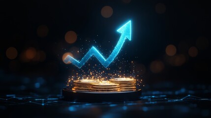 Digital currency growth with glowing coins and upward trend