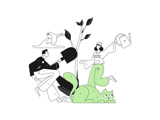 Flat character vector concept operation hand drawn illustration of planting trees on Arbor Day in spring
