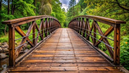 Fototapeta premium Iron sheet connects wooden beams in a rustic wooden bridge, natural, bridge, natural, bridge