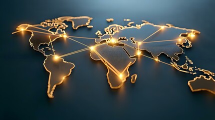 A 3D model of the world map with glowing lines connecting various points across continents, suggesting global interconnectedness.