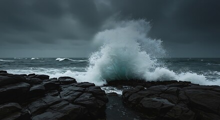Ocean Wave Crashing on Rock