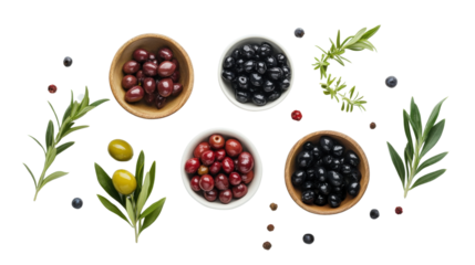 Fresh Black and Red Olives in a Woven Basket Isolated on White Background