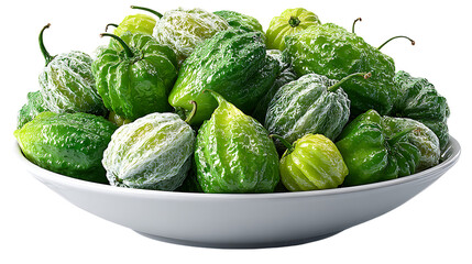 Fototapeta premium Fresh Green Peppers in a Bowl Still Life Photography Food Image Culinary Produce Vegetable