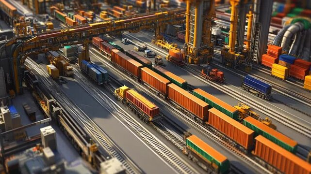 Busy Container Terminal: A bird's eye view of a bustling freight train terminal