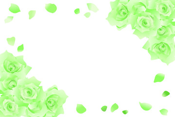 緑色のバラの花と花びらのフレーム素材