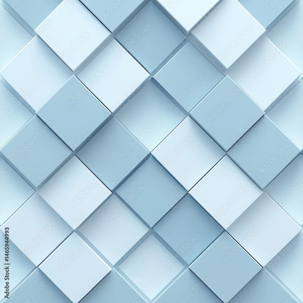 Poster a blue and white pattern of squares and triangles is displayed. the pattern is arranged in a way tha