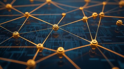 Abstract network design with golden nodes and lines