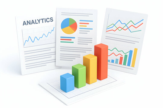 Colorful business analytics and reports display.