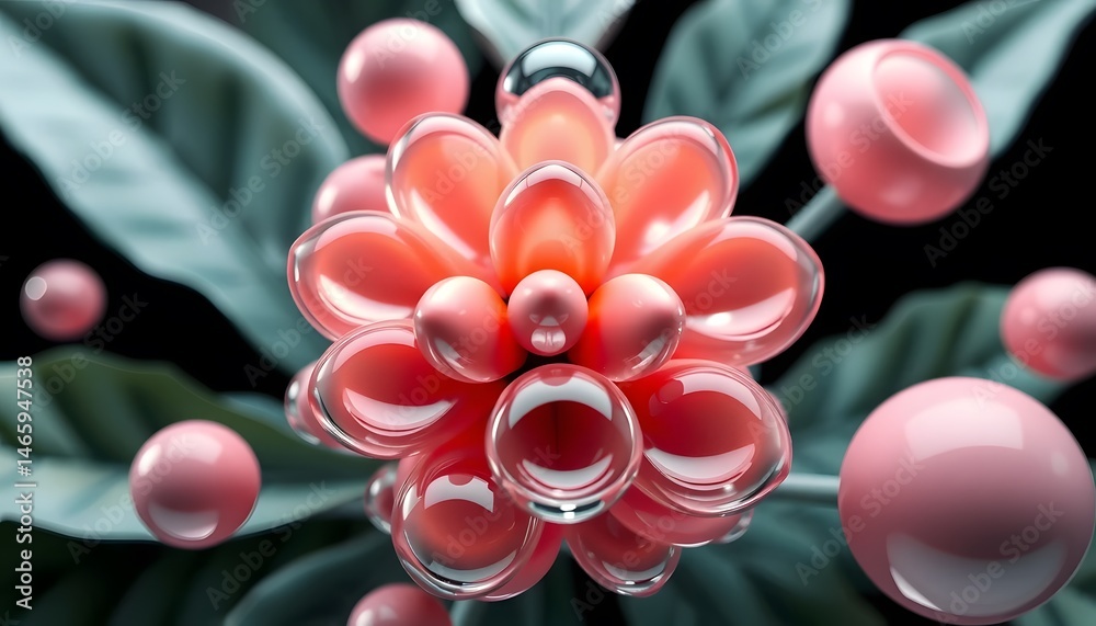Aufkleber Abstract Botanical Formation With Three-dimensional Shapes. Bubbles Create A Unique Organic Design, A Modern And Eye-catching Visual, That Is Perfect For Creative Projects. This Artwork Provides