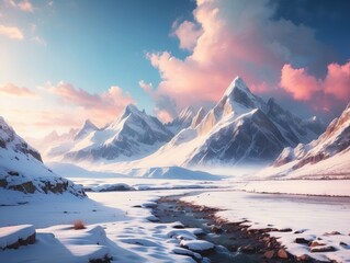 "Winter Drive Through Scenic Mountain Highway with Snowy Landscape and Green Hills"