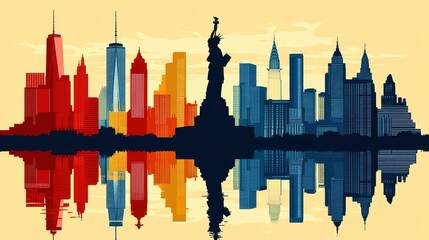Obraz premium Newyork City skyline reflected on water vector illustration with