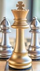 Golden Chess Queen Piece Strategy Game Leadership Success