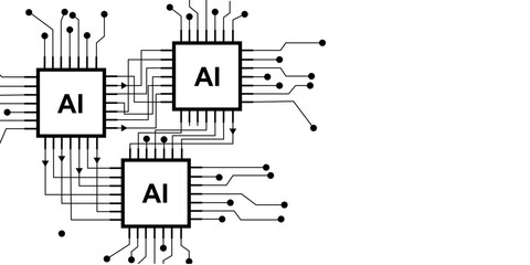 Obraz premium Abstract circuit board Artificial Intelligence technology background. Concept triple Processor computer and lines AI on white background. Vector Illustration.
