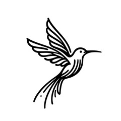 Elegant Hummingbird in Flight  Nature Bird Line Art
