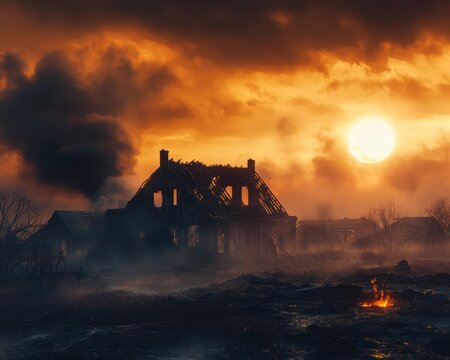 Silhouette structure dramatic sunset
