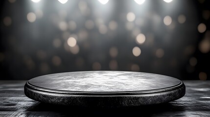 Obraz premium Dark Metal Product Display Stand Spotlight Bokeh Background
