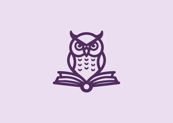Owl and book logo for library, education, or academic branding.