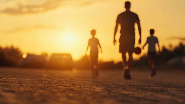 Silhouetted Figures Playing Basketball at Sunset