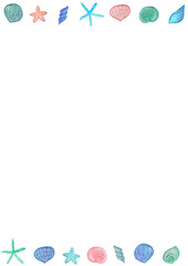 Obraz premium カラフル 貝殻 水彩 フレーム イラスト