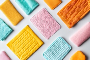 Fototapeta premium Colorful and Clean Hygiene Pads on White Surface
