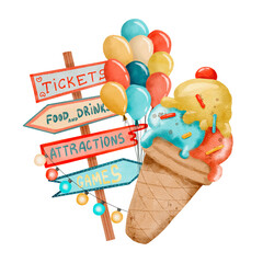 Watercolor fair attractions and scrumptious ice cream 